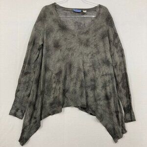 Acrobat Medium 100% Linen Gray Tie Dye Sharkbite Hem Lagenlook Boho Top